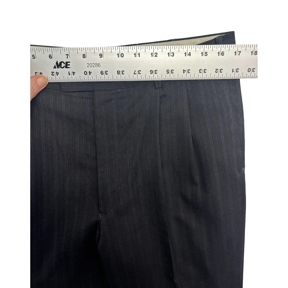 Alexandre London Savile Row 42L 34x32 Black Stripe 2pc‎ Pant Suit Wool Pleated